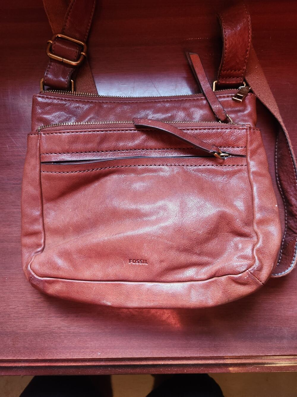 Fossil Burgundy Leather Crossbody Bag Buckle Flap